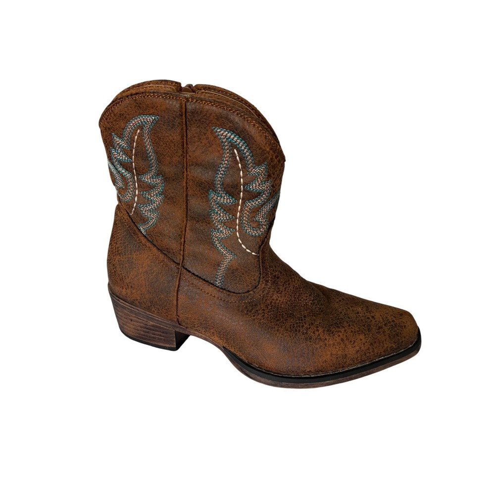 Roper Shay Cognac Brown Embroidered Turquoise Women Western Ankle Boots 5.5
